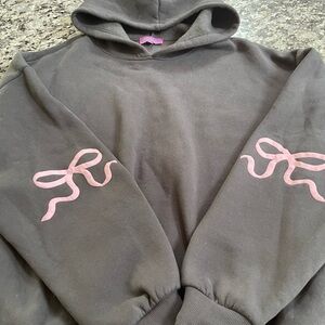 Gray Hoodie with Pink Bow Accents